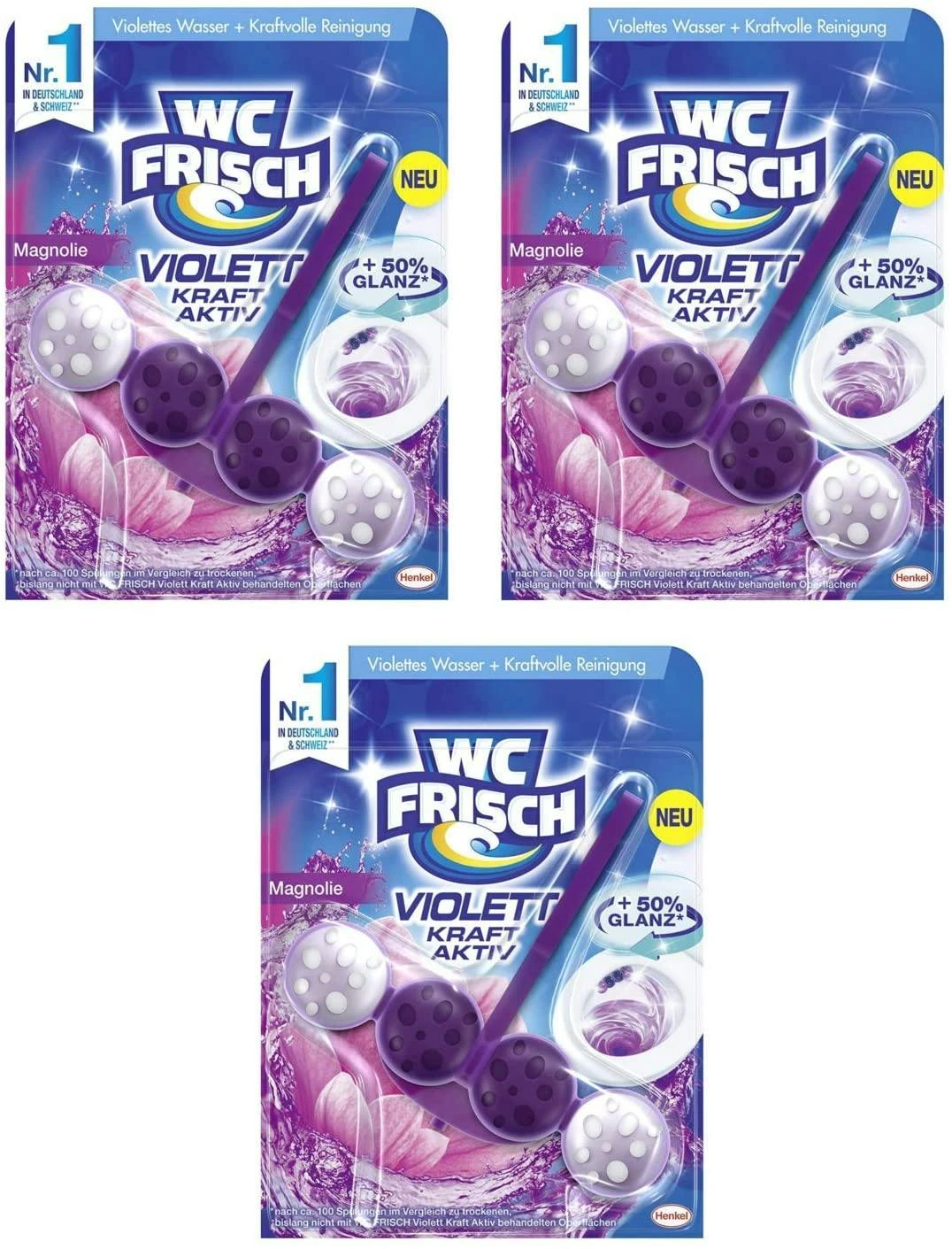 WC FRISCH Kraft Aktiv Violettspüler Magnolie WC-Reiniger Und Farbspüler 1 Stück – Bild 2
