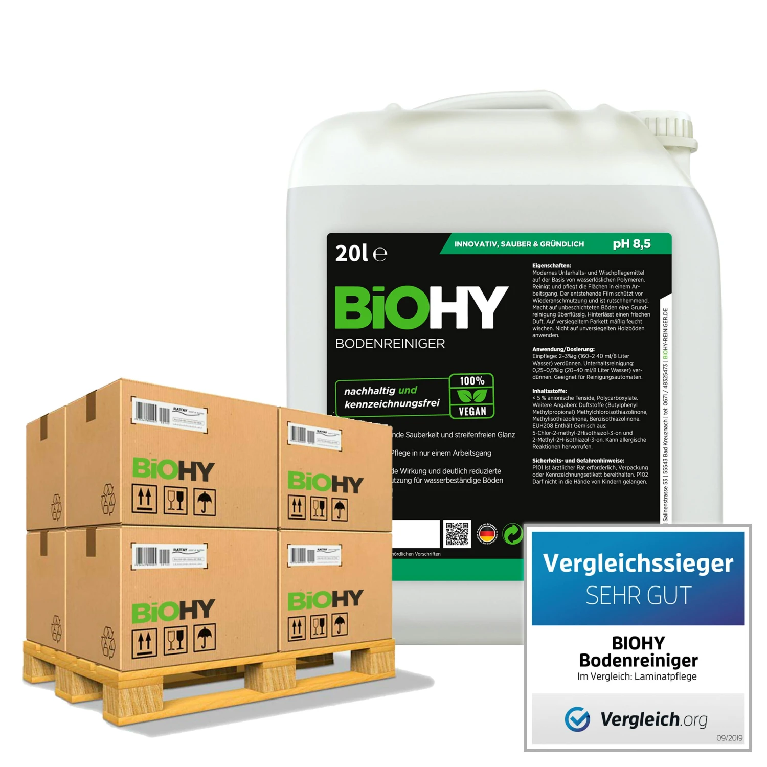 BiOHY Bodenreiniger (24x20l Kanister) | Konzentrat Für Alle Reinigungsgeräte Und Alle Hartböden | Angenehmer Geruch Und Streifenfreie Reinigung
