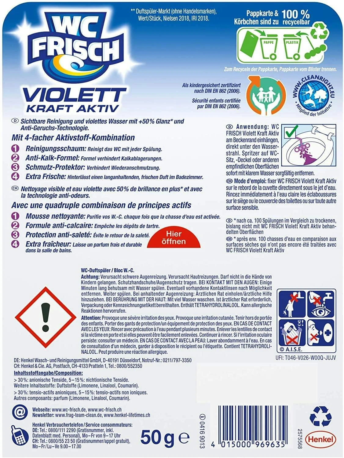 WC FRISCH Kraft Aktiv Violettspüler Magnolie 5x50g WC Reiniger Reinigung – Bild 6