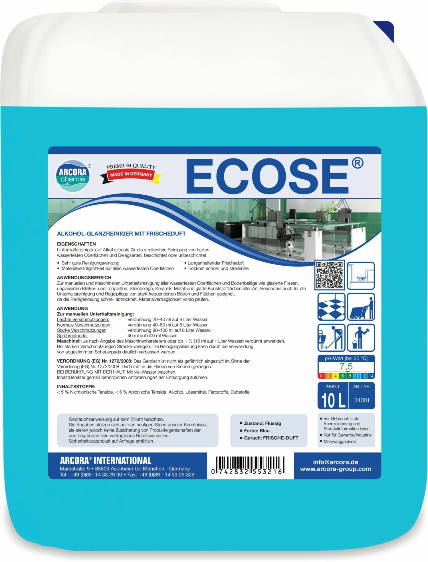 ARCORA Alkohol-Glanzreiniger Mit Frischeduft ECOSE, 10L