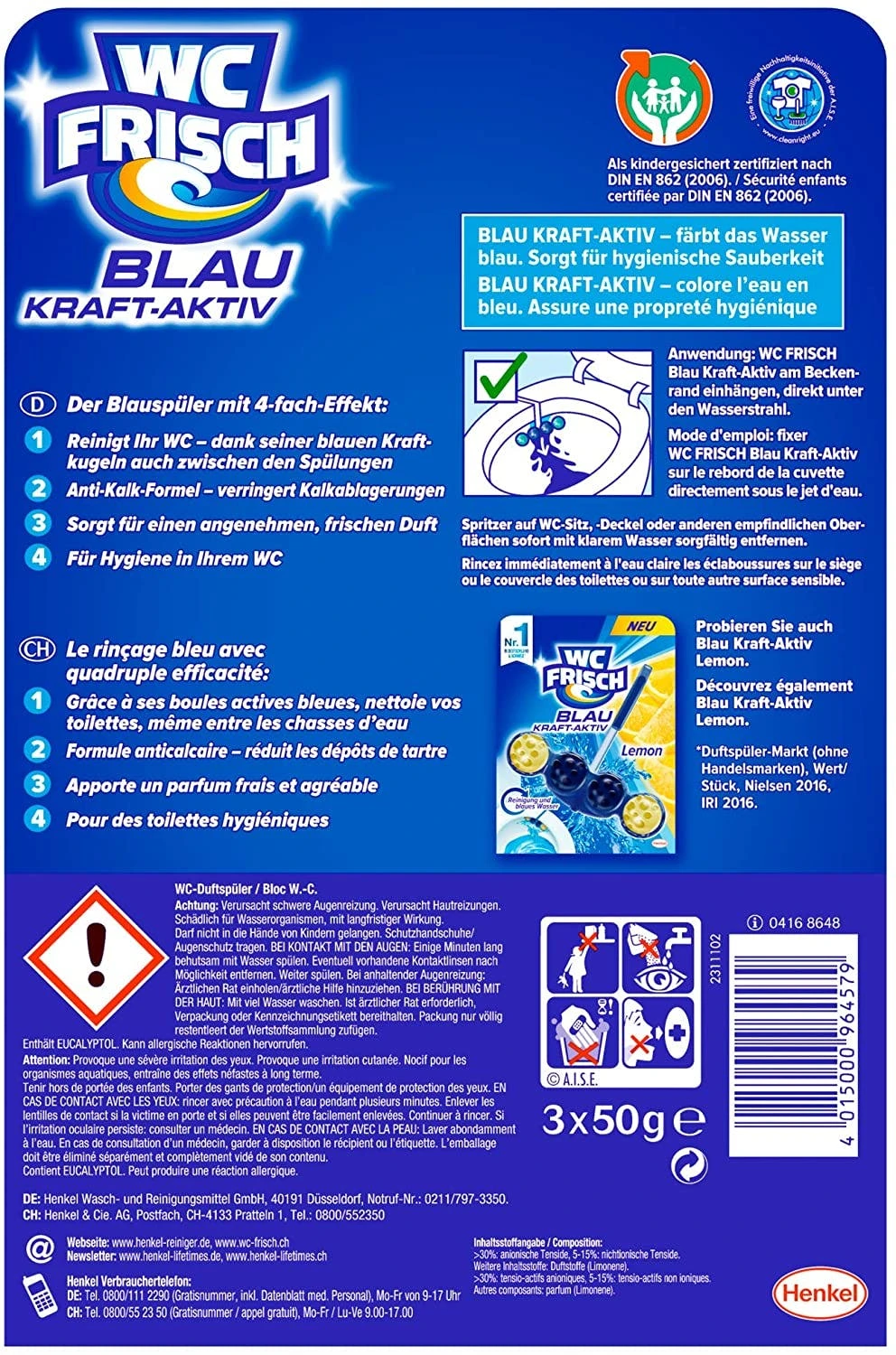 WC Frisch Blau Kraft-Aktiv 9er Pack OzeanFrische Farbspüler 9x3Stück WC-Reiniger – Bild 6