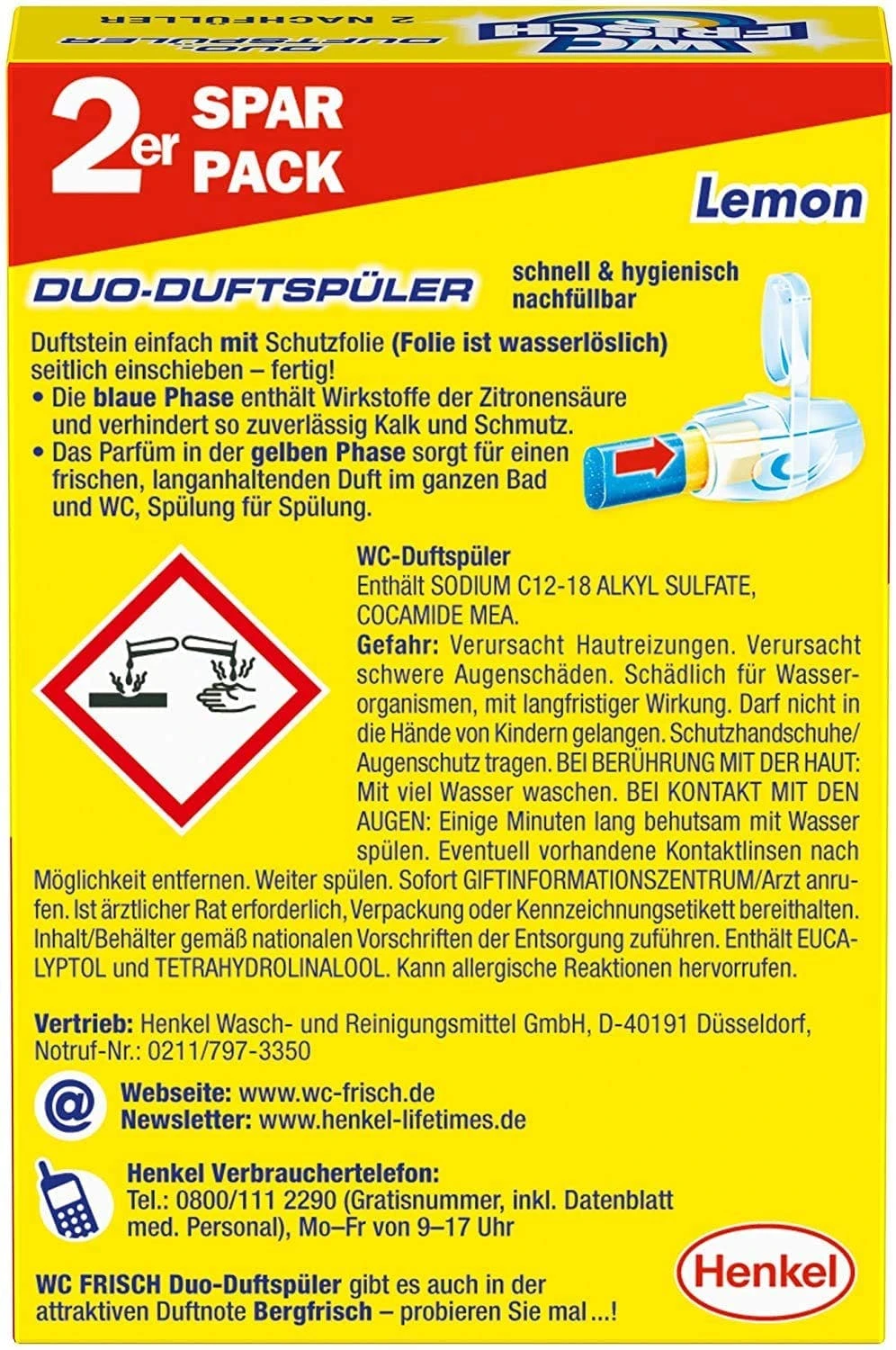 WC FRISCH Duo Lemon 2er Pack WC-Reiniger WC-Duftstein 2x 2 Stück Nachfüllpack – Bild 6