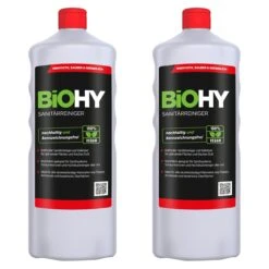 BiOHY Sanitärreiniger (2x1l Flasche) | Kalkzersetzendes Konzentrat Für Den Sanitärbereich | Badreiniger Mit Angenehme & Frischen Duft | EXTRA STARK